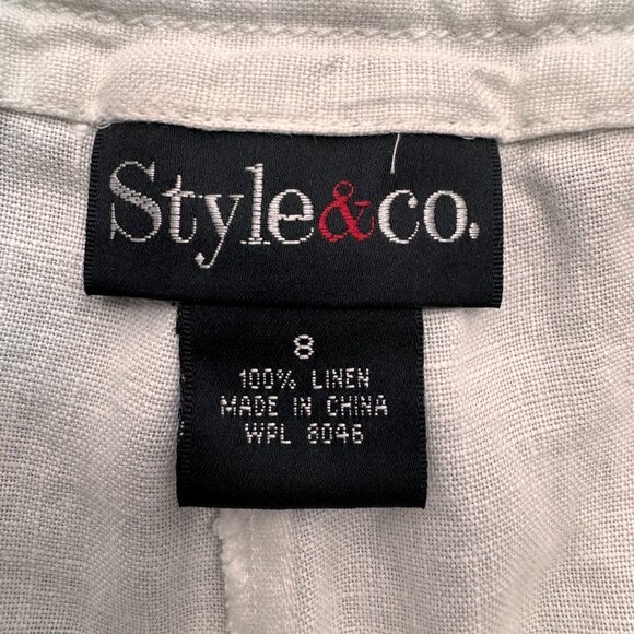 Style & Co Linen Pants Womens 8 Roll Up Embroidered Pocket Pull On Wide Leg Boho - Picture 4 of 6